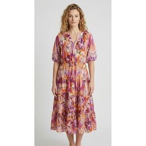 chicos purple dress Chicos Womens High Sea Swirl Shift Dress Size 0 Keyhole Purple Blue